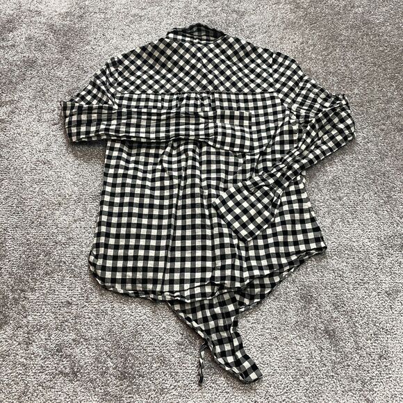 J.Crew Button Up Blouse Shirt Womens XXS Black White Plaid Long Sleeve Collared - Picture 2 of 10